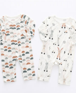 ⁦<h1 class="product_title entry-title">بدلة أطفال من ألياف البامبو الناعمة والخفيفة بطبعة زهور وحيوانات لطيفة ملابس حديثي الولادة للجنسين بأكمام طويلة</h1>⁩ - الصورة ⁦4⁩