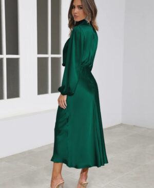 <h1 class="product_title entry-title">Elegant Temperament Long-sleeved Dress Satin Halterneck Formal Evening Dresses Women Clothing</h1> - Image 7