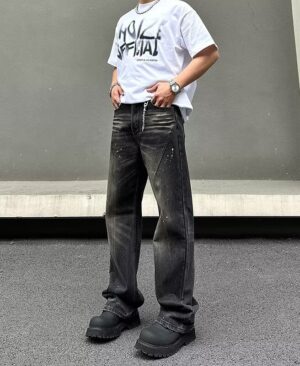<h1 class="product_title entry-title">New American-style Retro High-street Black Tie-dye Straight-leg Jeans</h1> - Image 5