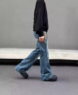 <h1 class="product_title entry-title">Men's American Retro Flame Totem Washed Straight Leg Jeans</h1> - Image 7