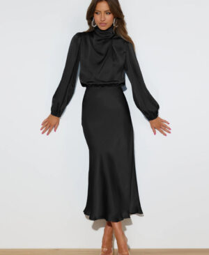 <h1 class="product_title entry-title">Elegant Temperament Long-sleeved Dress Satin Halterneck Formal Evening Dresses Women Clothing</h1> - Image 3