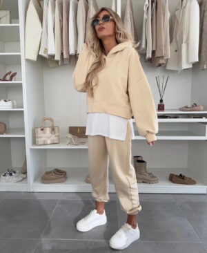 <h1 class="product_title entry-title">Hooded Sweatshirt Suit Loose Long Sleeve False Two-piece Tops And Jogger Sports Trousers Casual Spots Set For Women's Clothing</h1> - Image 9