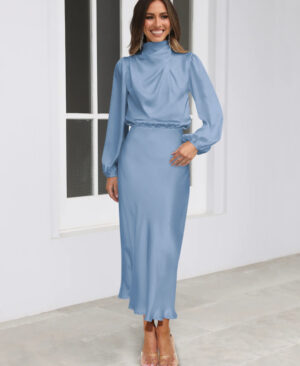 <h1 class="product_title entry-title">Elegant Temperament Long-sleeved Dress Satin Halterneck Formal Evening Dresses Women Clothing</h1> - Image 6