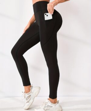 New High-waisted Sexy Slimming Solid-color Leggings For Running And Outdoor Sports - Image 5