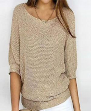 <h1 class="product_title entry-title">Three-quarter Sleeve Pullover Sweater Fashion Solid Color Loose Round Neck Knitted Top For Women Clothing</h1> - Image 7