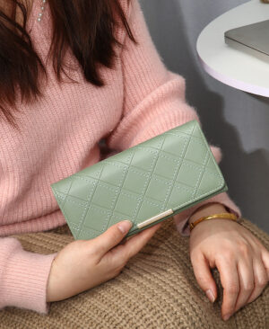 Women's Embroidery Thread Rhombus Clutch Wallet Large Capacity - Image 5