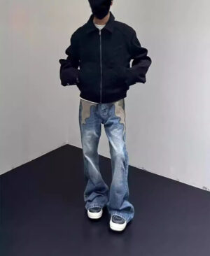 <h1 class="product_title entry-title">Men's American Retro Flame Totem Washed Straight Leg Jeans</h1> - Image 3