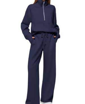 ⁦<h1 class="product_title entry-title">طقم نسائي من سويت شيرت بأكمام طويلة بسحاب نصف و بنطلون واسع، ملابس رياضية كاجوال، بدلة نسائية</h1>⁩ - الصورة ⁦5⁩