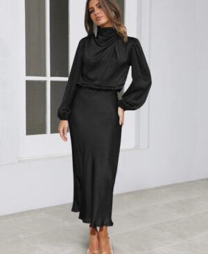 <h1 class="product_title entry-title">Elegant Temperament Long-sleeved Dress Satin Halterneck Formal Evening Dresses Women Clothing</h1> - Image 8