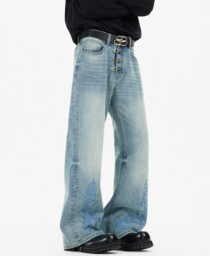 <h1 class="product_title entry-title">American-style Vintage Distressed Loose Straight-leg Bootcut Jeans For Men And Women</h1> - Image 3