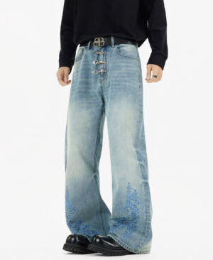 <h1 class="product_title entry-title">American-style Vintage Distressed Loose Straight-leg Bootcut Jeans For Men And Women</h1> - Image 4