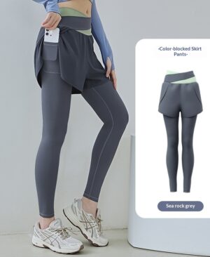 <h1 class="product_title entry-title">New Color-block Faux Two-piece Yoga Pants With Side Pockets</h1> - Image 4