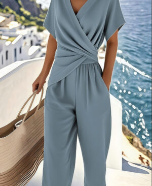 <h1 class="product_title entry-title">Fashion Solid Color Irregular Short Sleeve Suit</h1> - Image 4