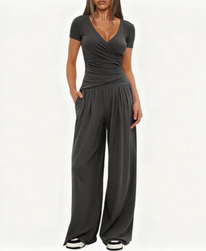 <h1 class="product_title entry-title">Women's Short-sleeve Sportswear And Wide-leg Pants Set</h1> - Image 10