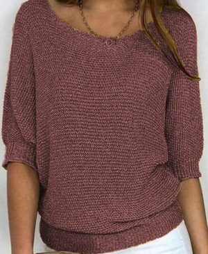 <h1 class="product_title entry-title">Three-quarter Sleeve Pullover Sweater Fashion Solid Color Loose Round Neck Knitted Top For Women Clothing</h1> - Image 6