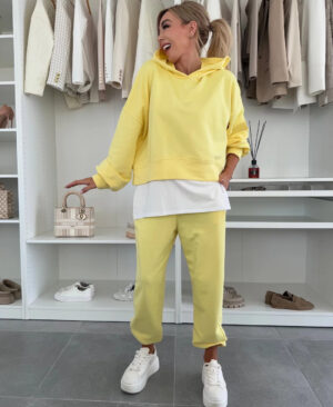 <h1 class="product_title entry-title">Hooded Sweatshirt Suit Loose Long Sleeve False Two-piece Tops And Jogger Sports Trousers Casual Spots Set For Women's Clothing</h1> - Image 4