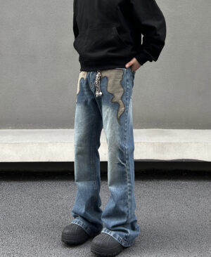 <h1 class="product_title entry-title">Men's American Retro Flame Totem Washed Straight Leg Jeans</h1> - Image 4