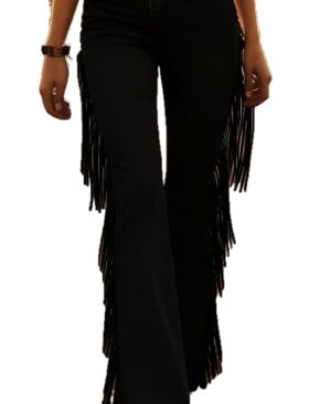 <h1 class="product_title entry-title">Womens Fitted, Stretchy Flare Pants With Tassels</h1> - Image 4