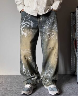 <h1 class="product_title entry-title">Mens Patchwork Design Loose Wide-Leg Draping Straight-Leg Pants Trousers</h1> - Image 3