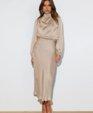 <h1 class="product_title entry-title">Elegant Temperament Long-sleeved Dress Satin Halterneck Formal Evening Dresses Women Clothing</h1> - Image 4