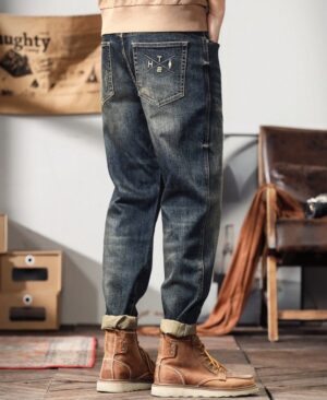<h1 class="product_title entry-title">Retro Mens Loose-fit Plus-size Wide-leg Casual Denim Jeans</h1> - Image 3