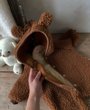 <h1 class="product_title entry-title">Baby Winter Boys And Girls Bear Double-sided Lamb Hooded Cotton Jersey</h1> - Image 3