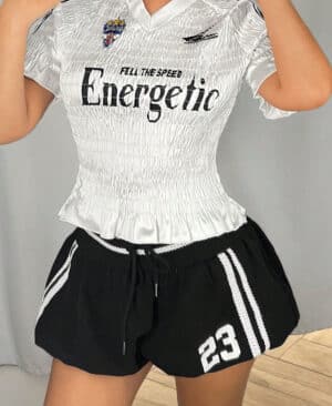 ⁦<h1 class="product_title entry-title">شورتات عصرية بخصر مرن وطباعة حروف مع أربطة</h1>⁩ - الصورة ⁦3⁩