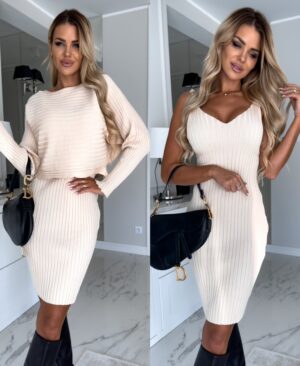 <h1 class="product_title entry-title">2pcs Suit Women's Solid Stripe Long-sleeved Top And Tight Suspender Skirt Fashion Autumn Winter Slim Clothing</h1> - Image 7