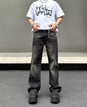 <h1 class="product_title entry-title">New American-style Retro High-street Black Tie-dye Straight-leg Jeans</h1> - Image 3