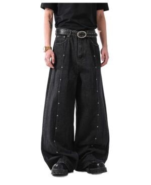 ⁦<h1 class="product_title entry-title">جينز دنيم رجالي بتصميم أمريكي عتيق مع تفاصيل ممزقة وساق مستقيمة مع مسامير وتشطيب مغسول</h1>⁩ - الصورة ⁦3⁩