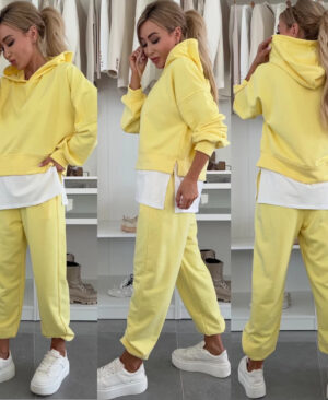 <h1 class="product_title entry-title">Hooded Sweatshirt Suit Loose Long Sleeve False Two-piece Tops And Jogger Sports Trousers Casual Spots Set For Women's Clothing</h1> - Image 3