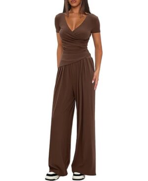 <h1 class="product_title entry-title">Women's Short-sleeve Sportswear And Wide-leg Pants Set</h1> - Image 7