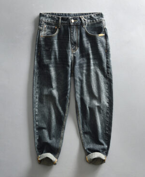 <h1 class="product_title entry-title">Mens Retro Washed Denim Blue Trousers</h1> - Image 5