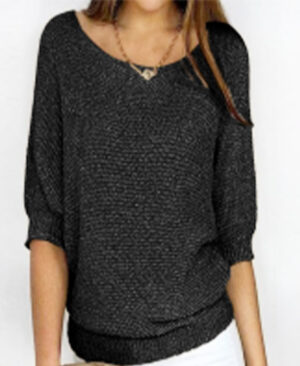 <h1 class="product_title entry-title">Three-quarter Sleeve Pullover Sweater Fashion Solid Color Loose Round Neck Knitted Top For Women Clothing</h1> - Image 5