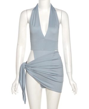 <h1 class="product_title entry-title">Gray-blue Two-piece Swimsuit With Snap Button To Wear Outside Swimsuit</h1> - Image 3